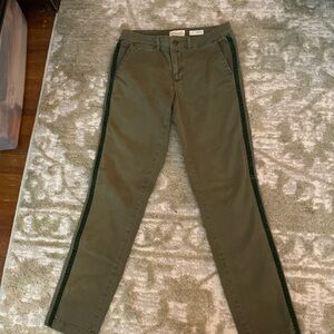 Anthropology CHINO brand; tapered pants; green velvet stripe detail; size 26